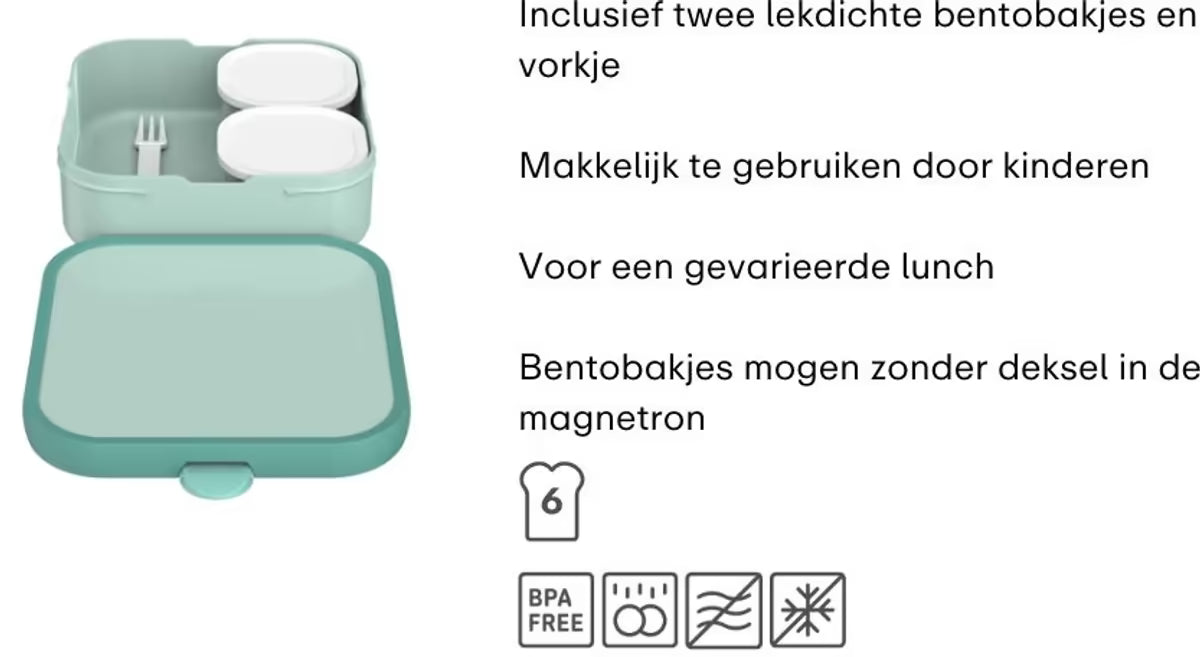 Grote broodtrommel van Mepal met twee bento bakjes en vorkje, ideaal voor gevarieerde en kindvriendelijke lunch.