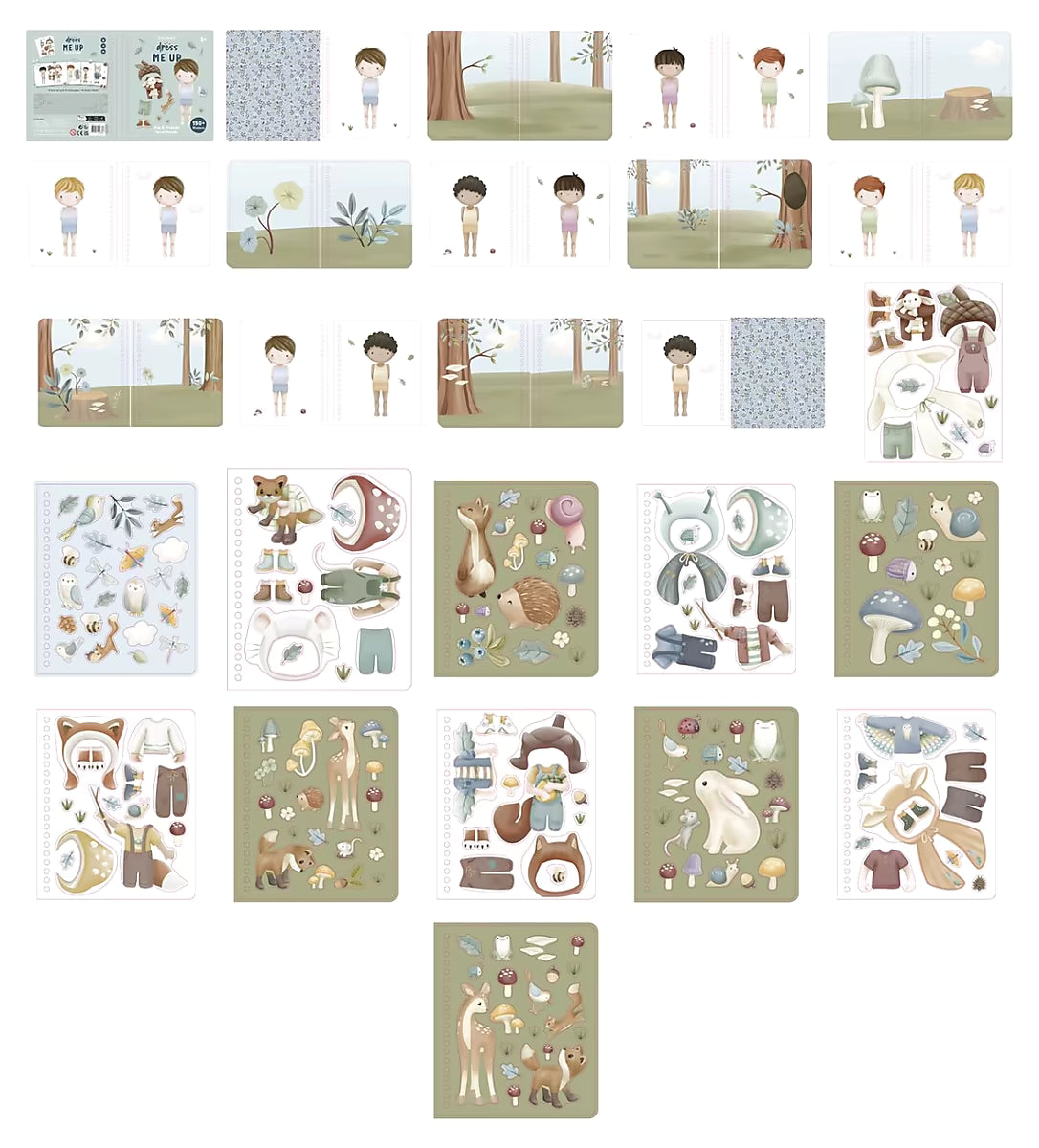 Inhoud van Little Dutch aankleedboek Forest Friends aankleedboek met figuren, kleding en accessoires voor kinderboek.