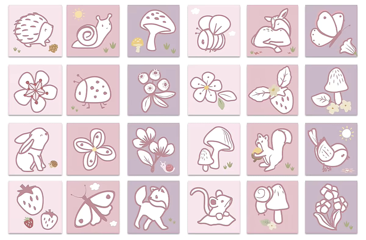 Little Dutch kleurplaat Fairy Garden overzicht met kleurplaten dieren, bloemen en vlinders in zachte tinten