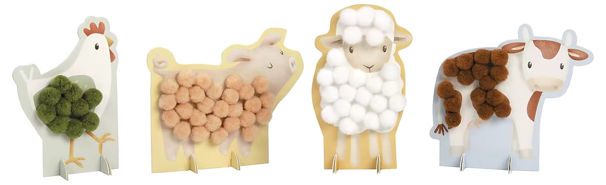 Little Dutch pompom boerderij dieren compleet gevuld, ideaal voor pompom maken en knutselen met peuters.