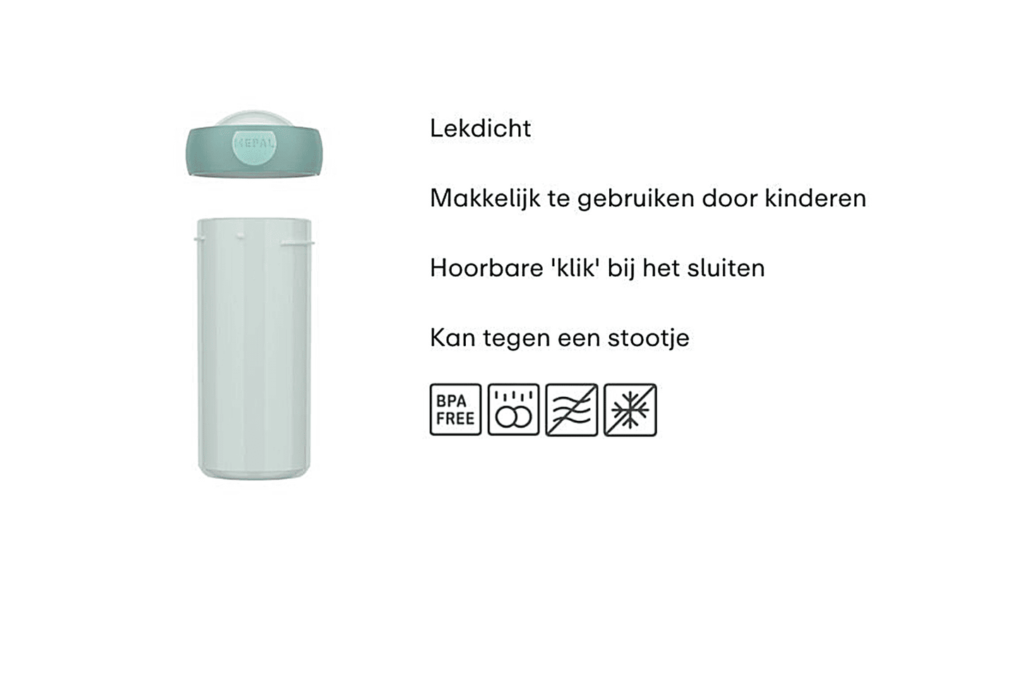 Groene Mepal drinkbeker van 300 ml, lekdicht en kindvriendelijk, ideaal voor school of onderweg.