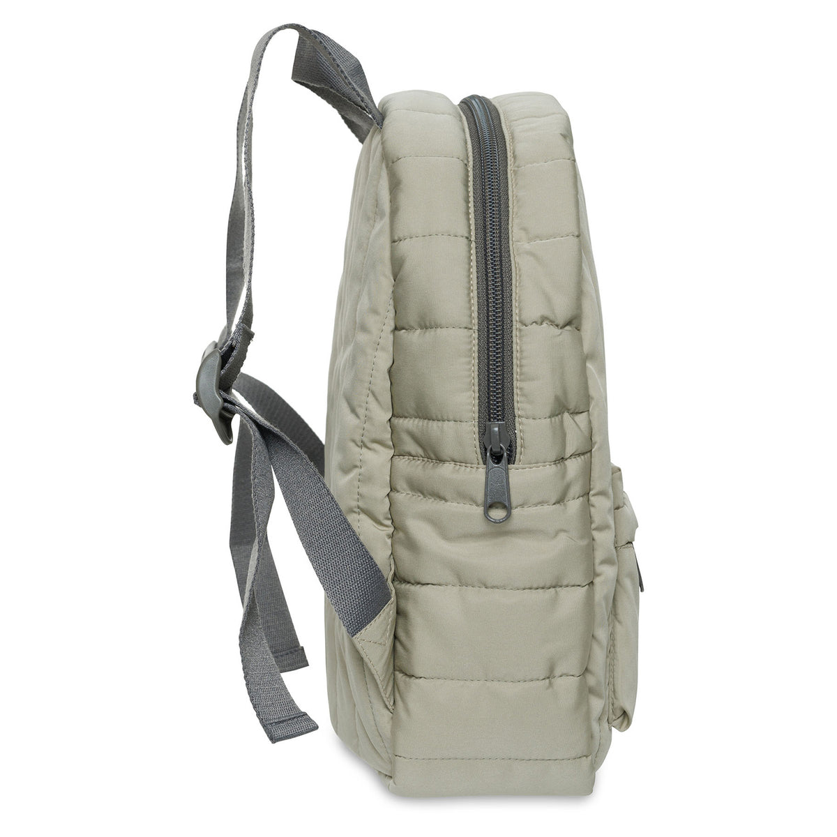 Rugzak peuter Jollein Puffed olive green zijaanzicht met verticale stiksels en ritssluiting