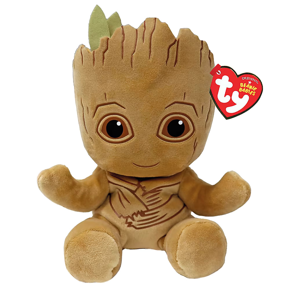 Ty Marvel Groot Knuffel 15cm pluche speelgoed in bruin met grote ogen, zachte stof en TY label, ideaal cadeau.