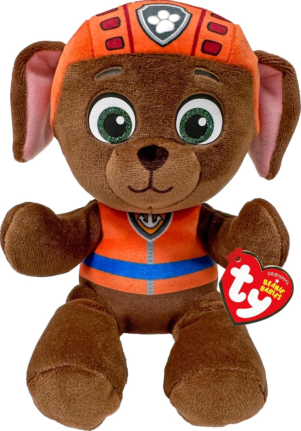 Ty PAW Patrol Zuma Knuffel 15cm pluche hond oranje wetsuit TY label voorkant knuffeldier kinderen