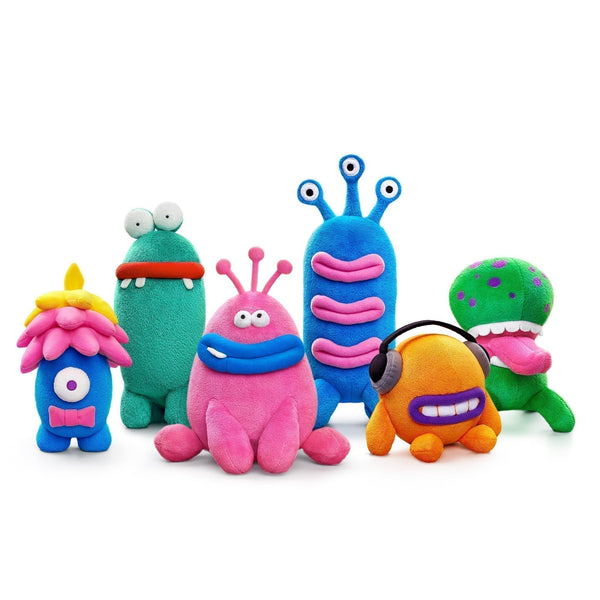 Alle 6 Hey Clay knuffels uit de Monsters en Aliens serie om te verzamelen