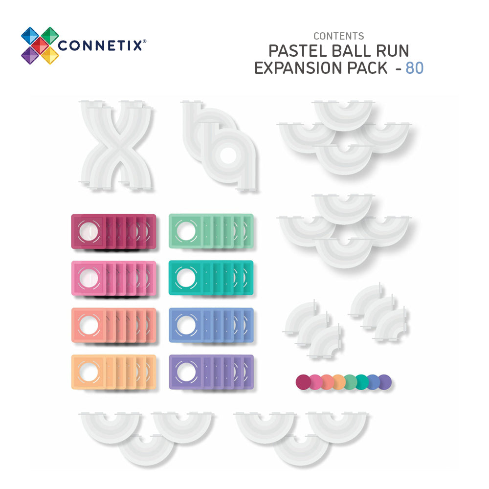 Connetix Pastel Ball Run Knikkerbaan Expansion Pack - 80 bouwstenen