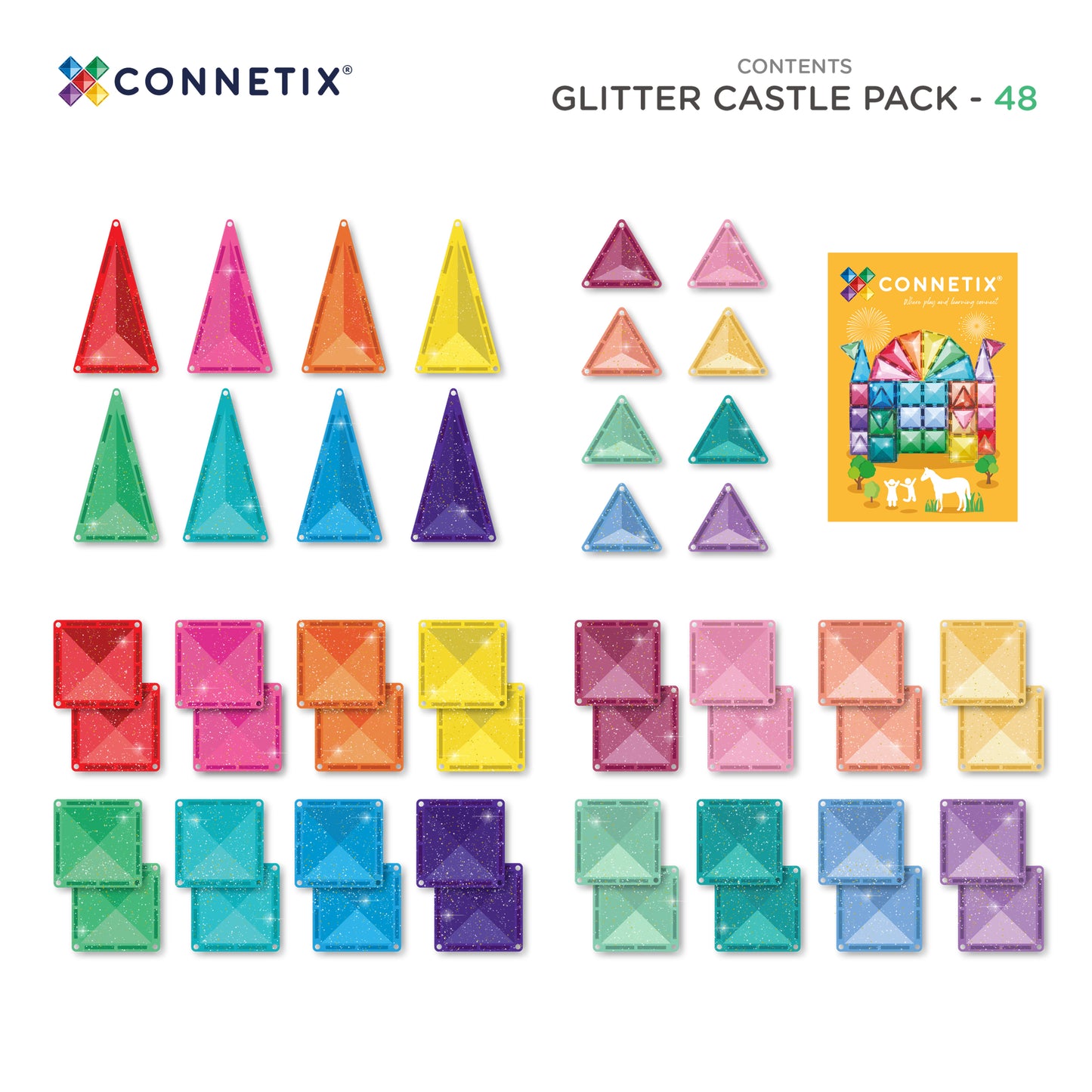 Connetix Glitter Castle Kasteel Pack - 48 magnetische bouwstenen