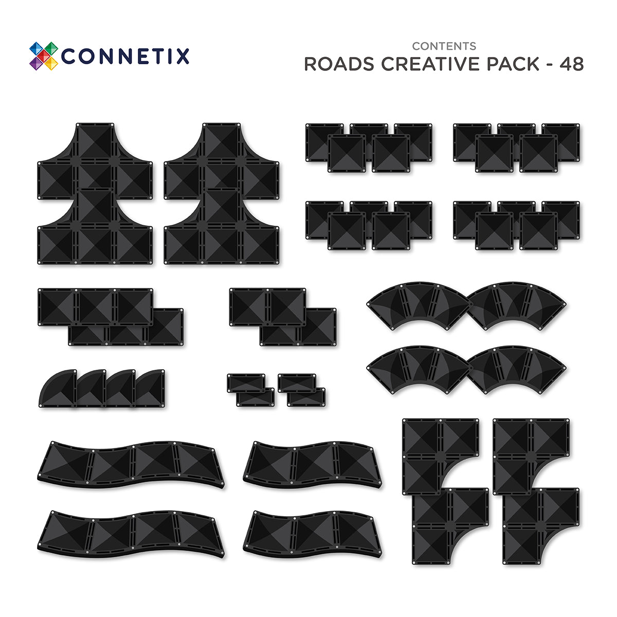 Connetix Creative Roads Wegen Pack - 48 magnetische bouwstenen