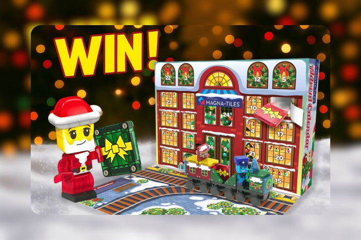 Winactie adventskalender magna tiles met zachte achtergrond met kerstlichtjes