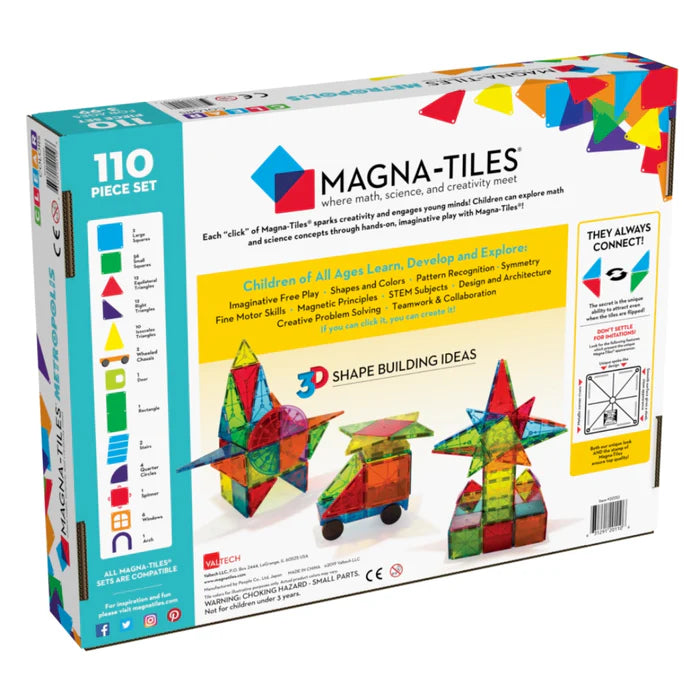 Achterkant verpakking Magnetic Magna Tiles Metropolis Set met 110 creatieve magnetische bouwstenen. inspiratie 3d-model.