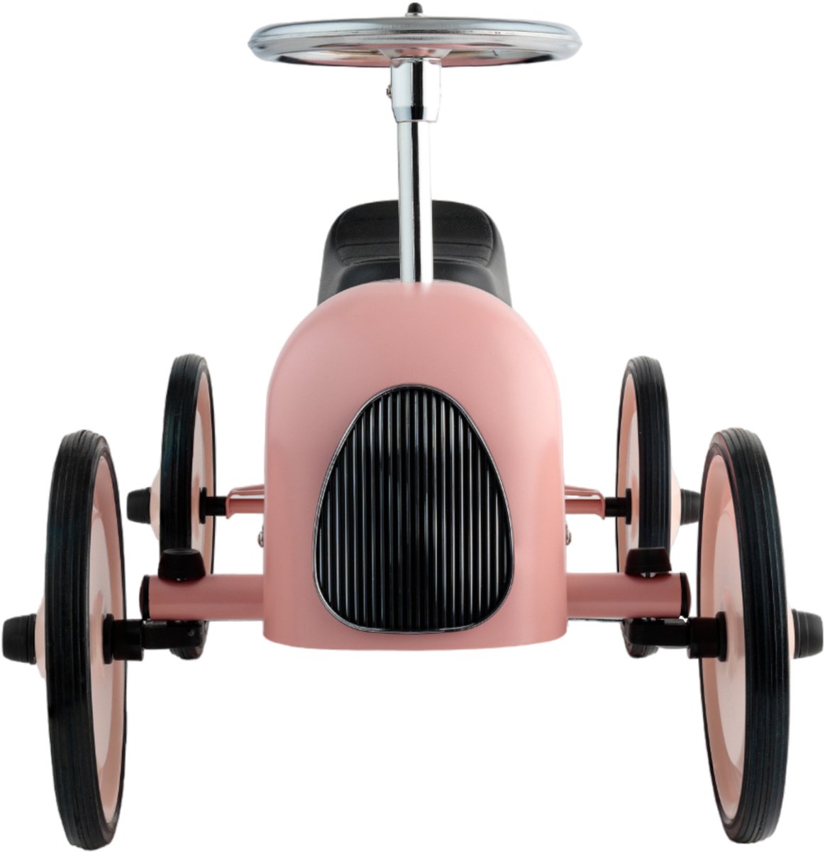 Auto speelgoed Little Dutch roze vooraanzicht met retro grille en metalen stuurwiel