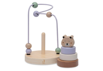 Jollein houten speelgoed met losse ringen en cheetah-kop in zachte kleuren, ideaal educatief peuter speelgoed.