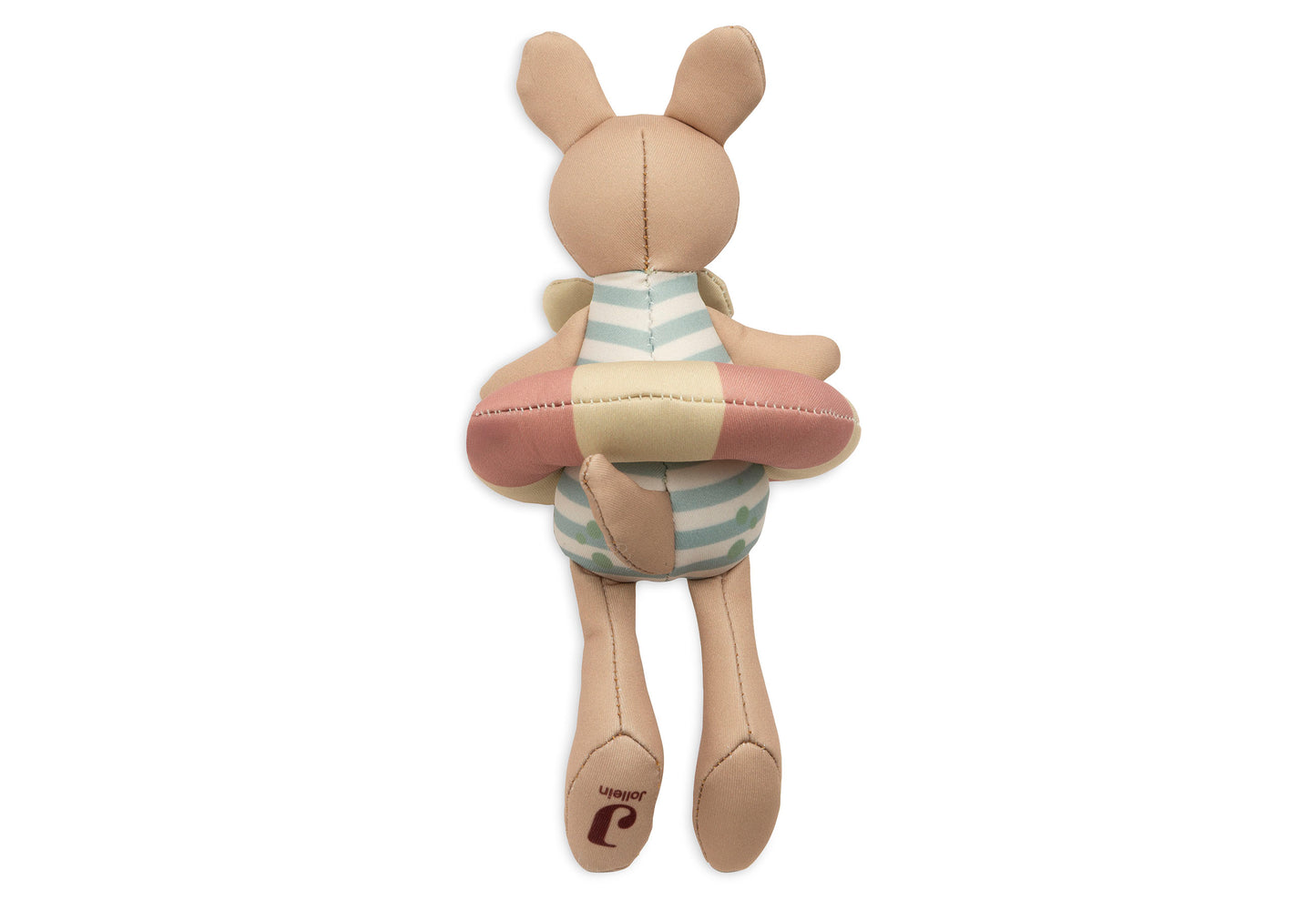 Achterzijde bad speelgoed baby Jollein met gestreept design en Jollein logo op voetje