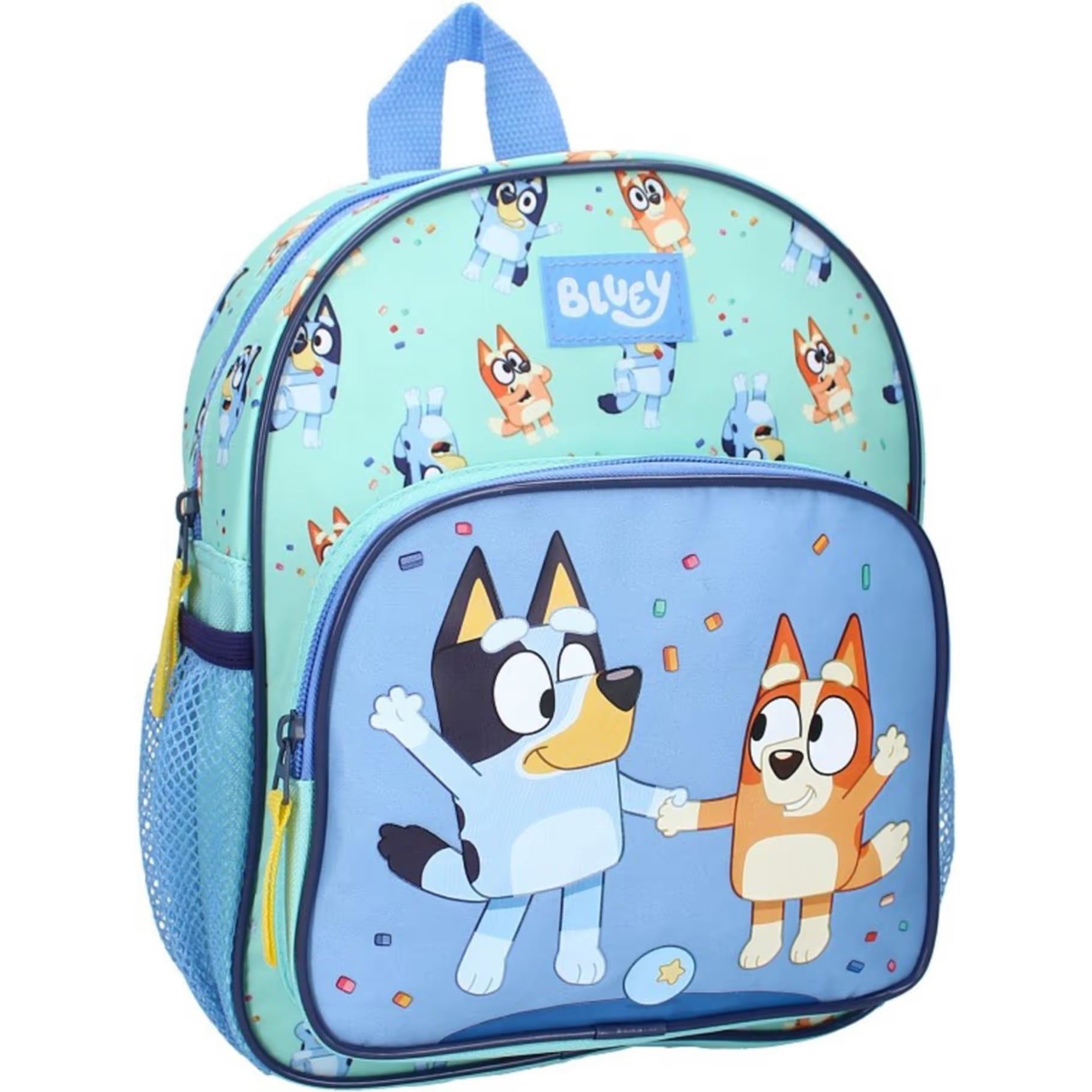 Blauwe Bluey rugzak voor kinderen met vrolijk design van Bluey en Bingo, ideaal als back to school tas.