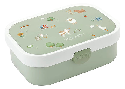 Broodtrommel Little Dutch Farm met boerderijdieren, Mepal Campus Lunchbox voor kinderen in groen en wit.