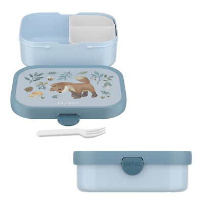 Broodtrommel Little Dutch Mepal Campus Lunchbox Forest Friends met vakverdeling en vorkje, ideaal voor kinderen