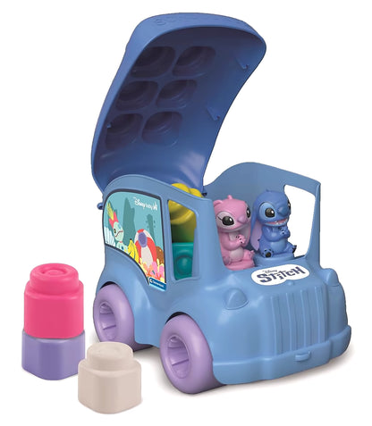 Clementoni Clemmy Stitch Activiteiten bus met kleurrijke blokkenset, inclusief Angel en Stitch poppetjes.