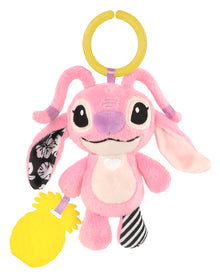Clementoni Stitch zachte rammelaar - Angel roze knuffel met ananas bijtring, ideaal sensorisch speelgoed voor peuters.