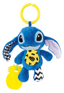 Clementoni Stitch zachte rammelaar blauw pluche speelgoed met gele bijtring en vrolijke details, ideaal sensorisch speelgoed.