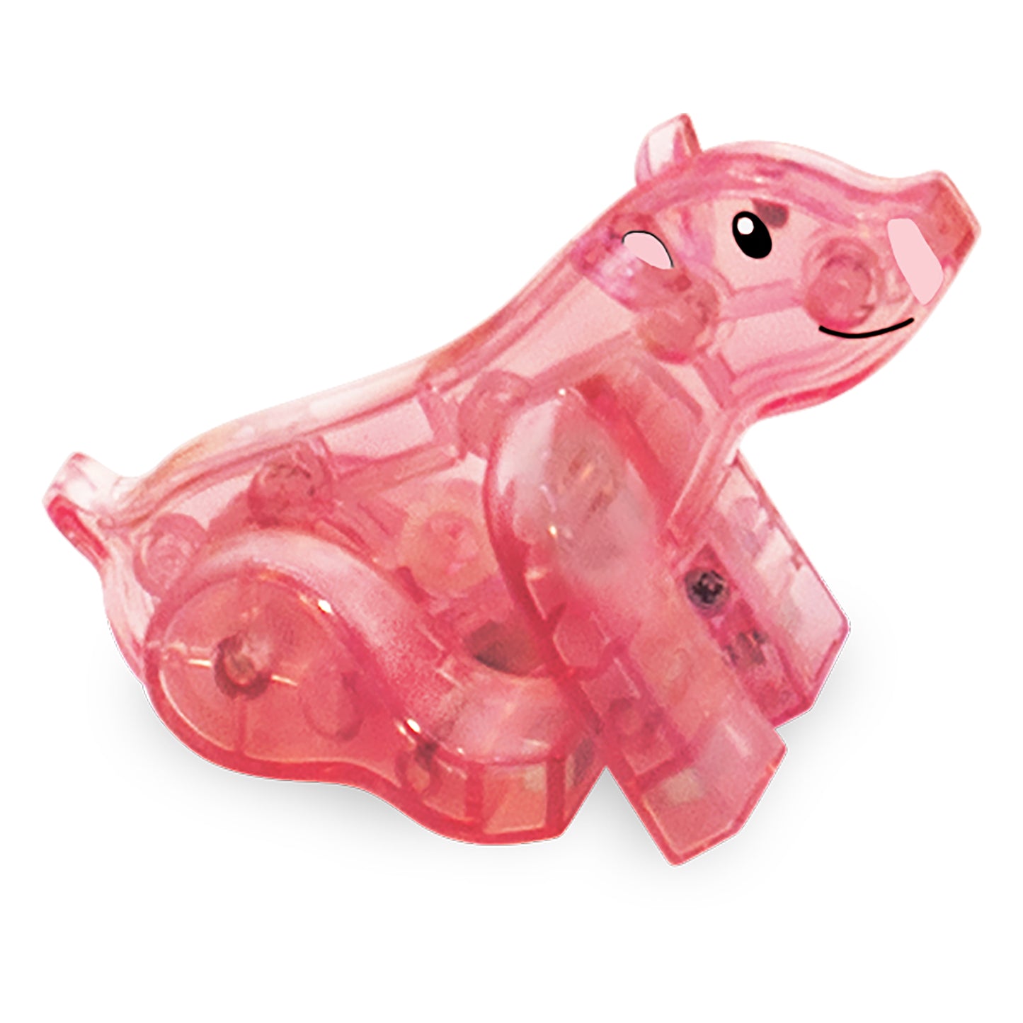 Close-up roze magnetisch varken uit Magna-Tiles Farm Animals met zichtbare interne magneten