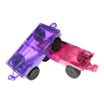 Coblo pastel auto onderstellen bovenaanzicht met paarse en roze magneet speelgoed basis, 2 stuks
