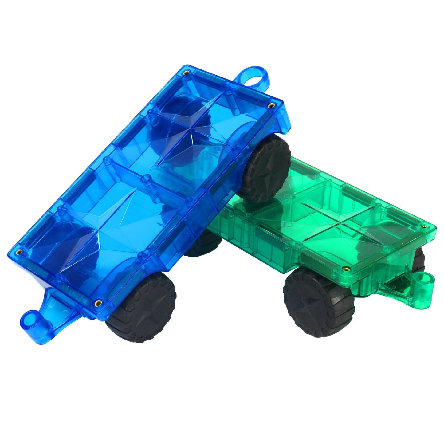 Coblo classic auto onderstellen bovenaanzicht blauw en groen magneet speelgoed met zwarte wielen
