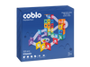 Coblo Knikkerbaan Classic verpakking voorkant, blauwe doos met 100 magnetische tegels en knikkerbaan