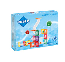 Coblo knikkerbaan Classic uitbreidingsset 35 stuks voorkant verpakking met magnetische bouwstenen