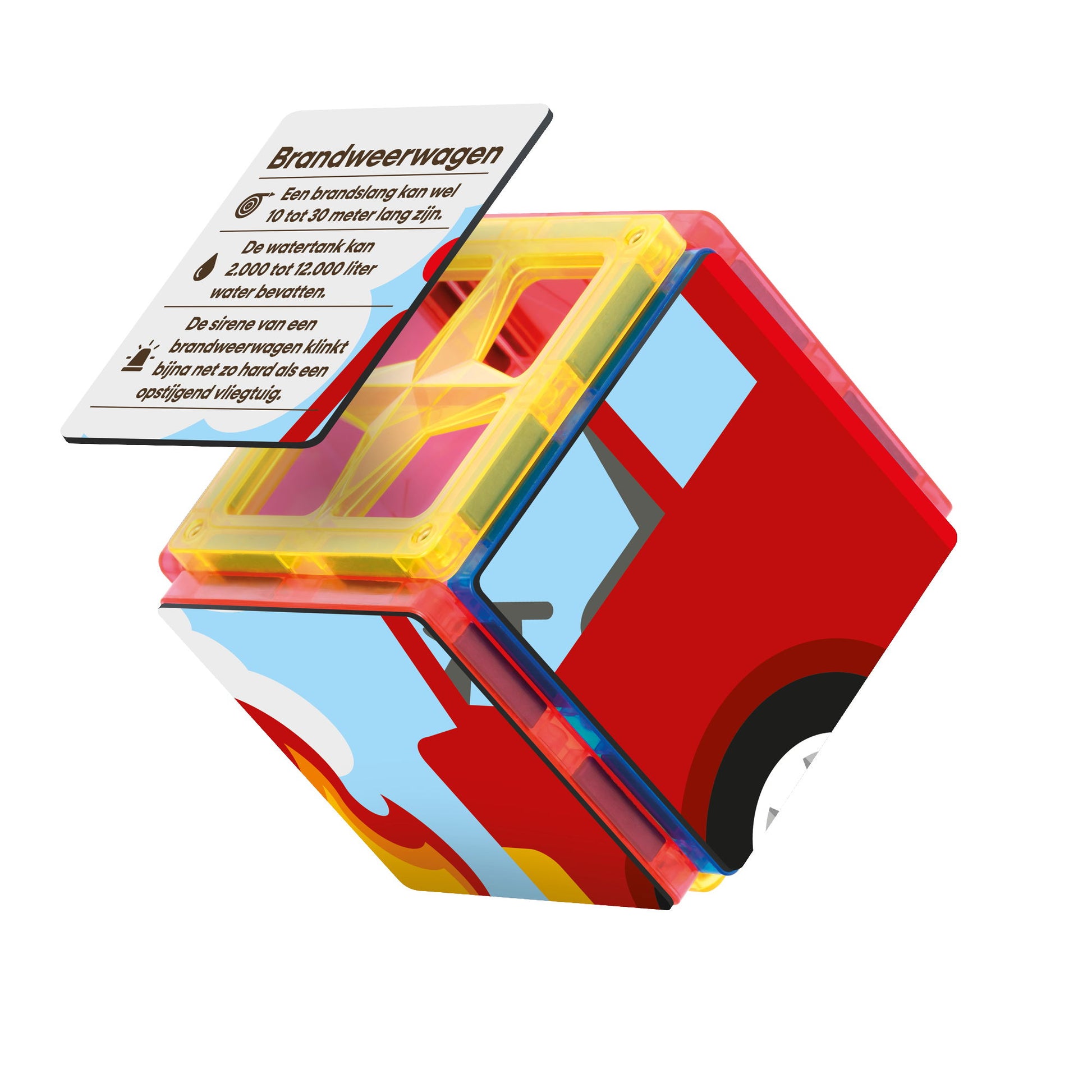 Coblo Magneet Toppers 3D bovenaanzicht met rode brandweerwagen en magnetische bouwstenen