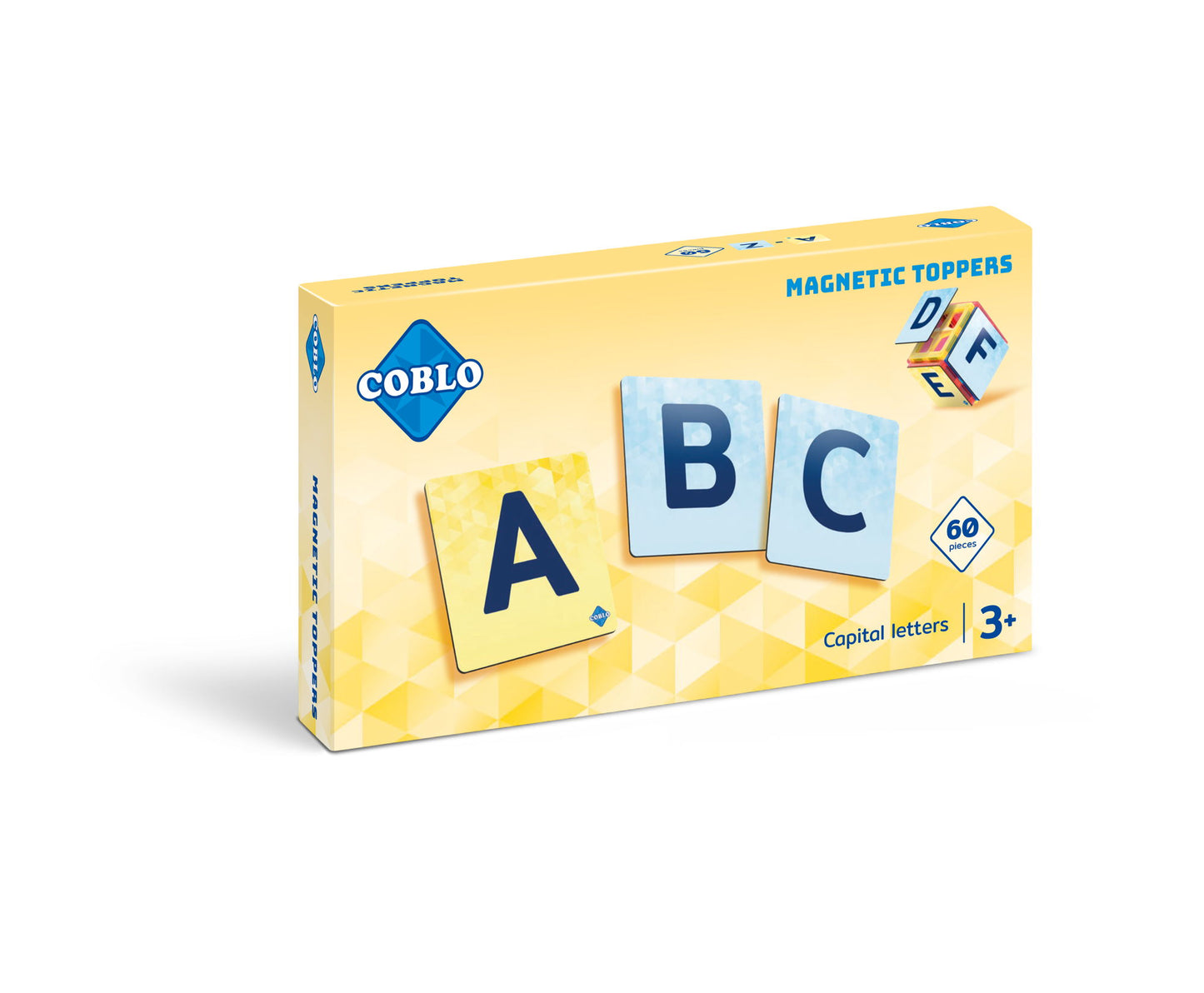 Coblo Magneet Toppers Hoofdletters 60 stuks voorkant verpakking met ABC letters en geel design