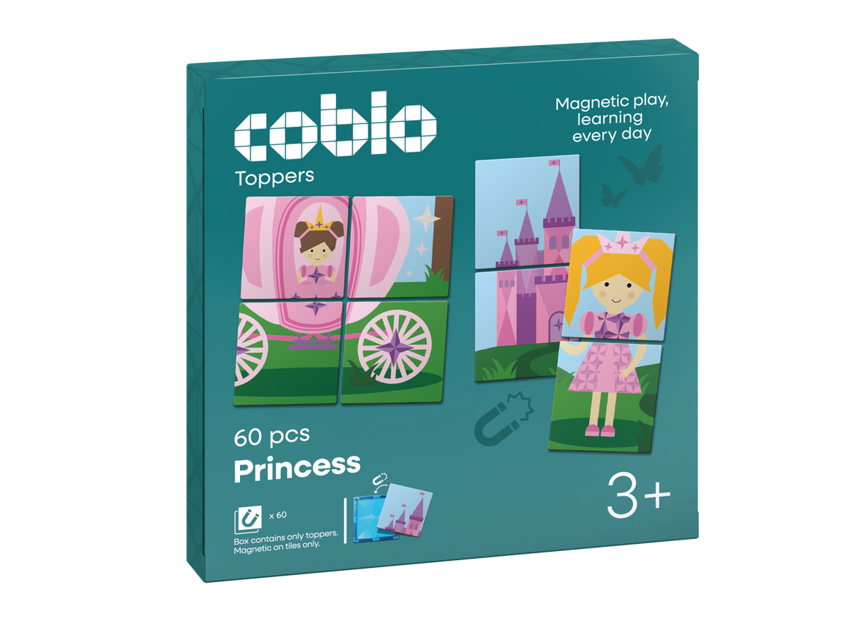 Coblo Magneettoppers Prinsessen 60 stuks voorkant verpakking met prinses, kasteel en koets illustraties