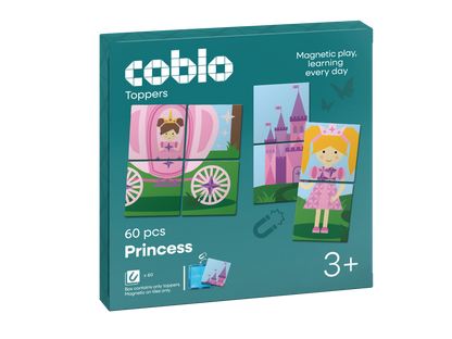 Coblo Magneettoppers Prinsessen 60 stuks voorkant verpakking met prinses, kasteel en koets illustraties