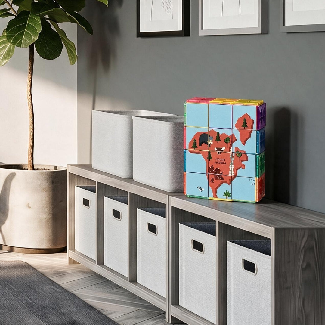 Coblo Magneettoppers wereldkaart 60 stuks Noord-Amerika puzzel gebouwd met coblo magnetische tegels