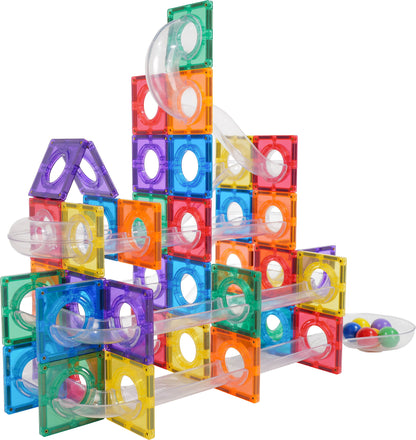 Coblo magnetisch speelgoed knikkerbaan piramide constructie met transparante tegels en kleurrijke knikkers