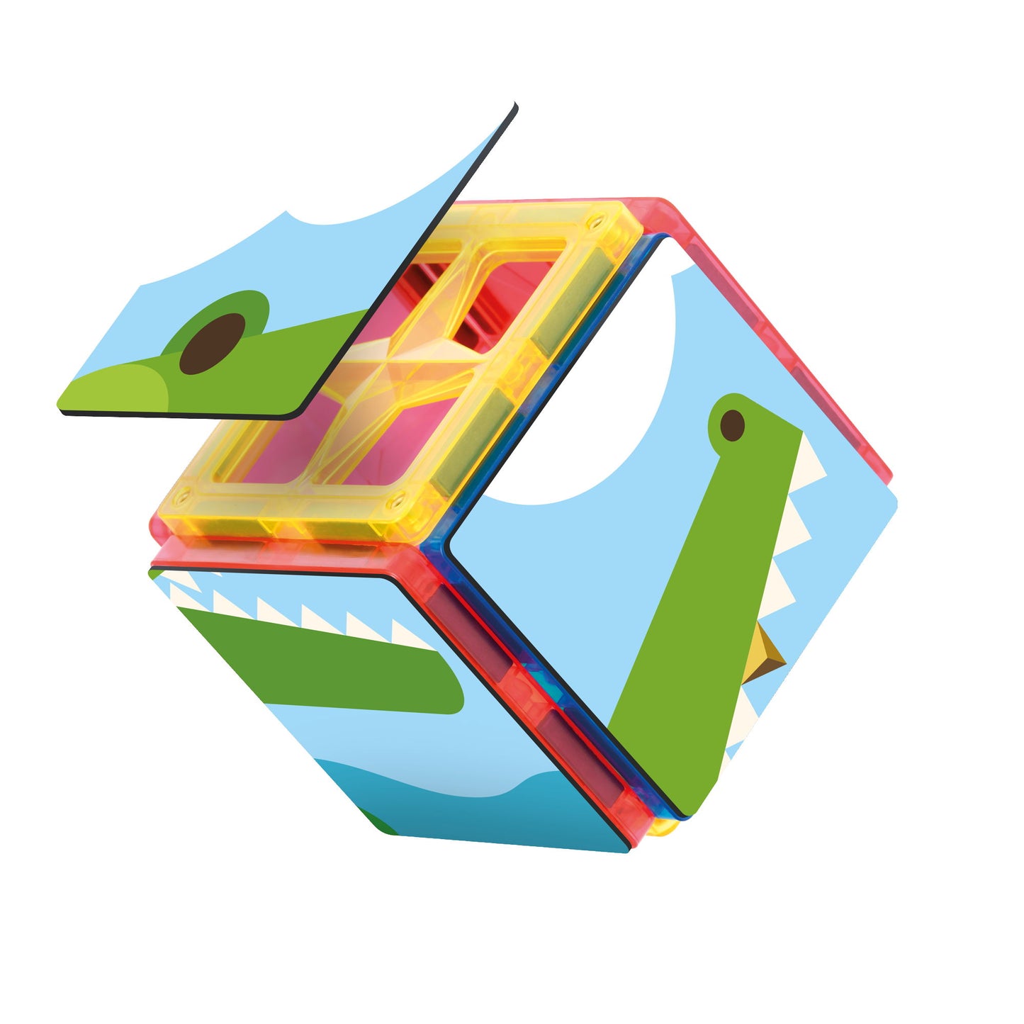 Coblo magnetisch speelgoed krokodil puzzel met kleurrijke magneet bouwstenen in 3D perspectief
