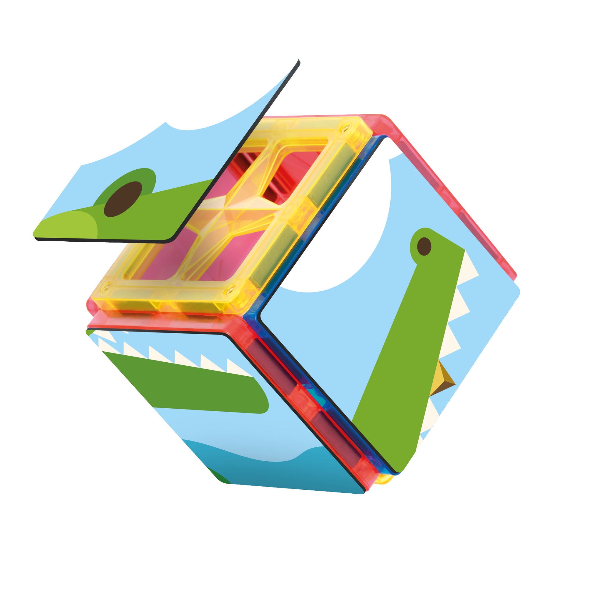 Coblo magnetisch speelgoed krokodil puzzel met kleurrijke magneet bouwstenen in 3D perspectief