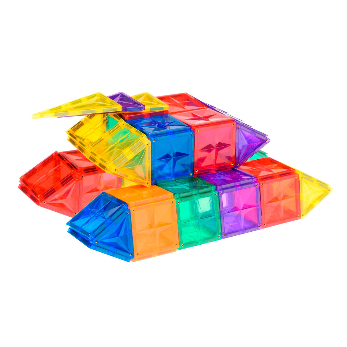 Coblo magnetische tegels creatieve constructie bovenaanzicht met kleurrijke vierkanten en driehoeken stapel