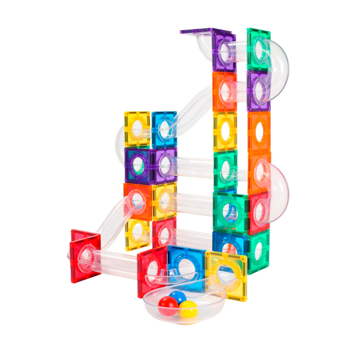 Coblo magnetische tegels knikkerbaan spiraalconstructie met transparante buizen en gekleurde magnetische blokken