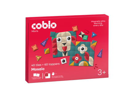 Coblo Mini Classic Mozaïk Toppers voorkant verpakking met 40 magnetische tegels en 60 toppers, rood
