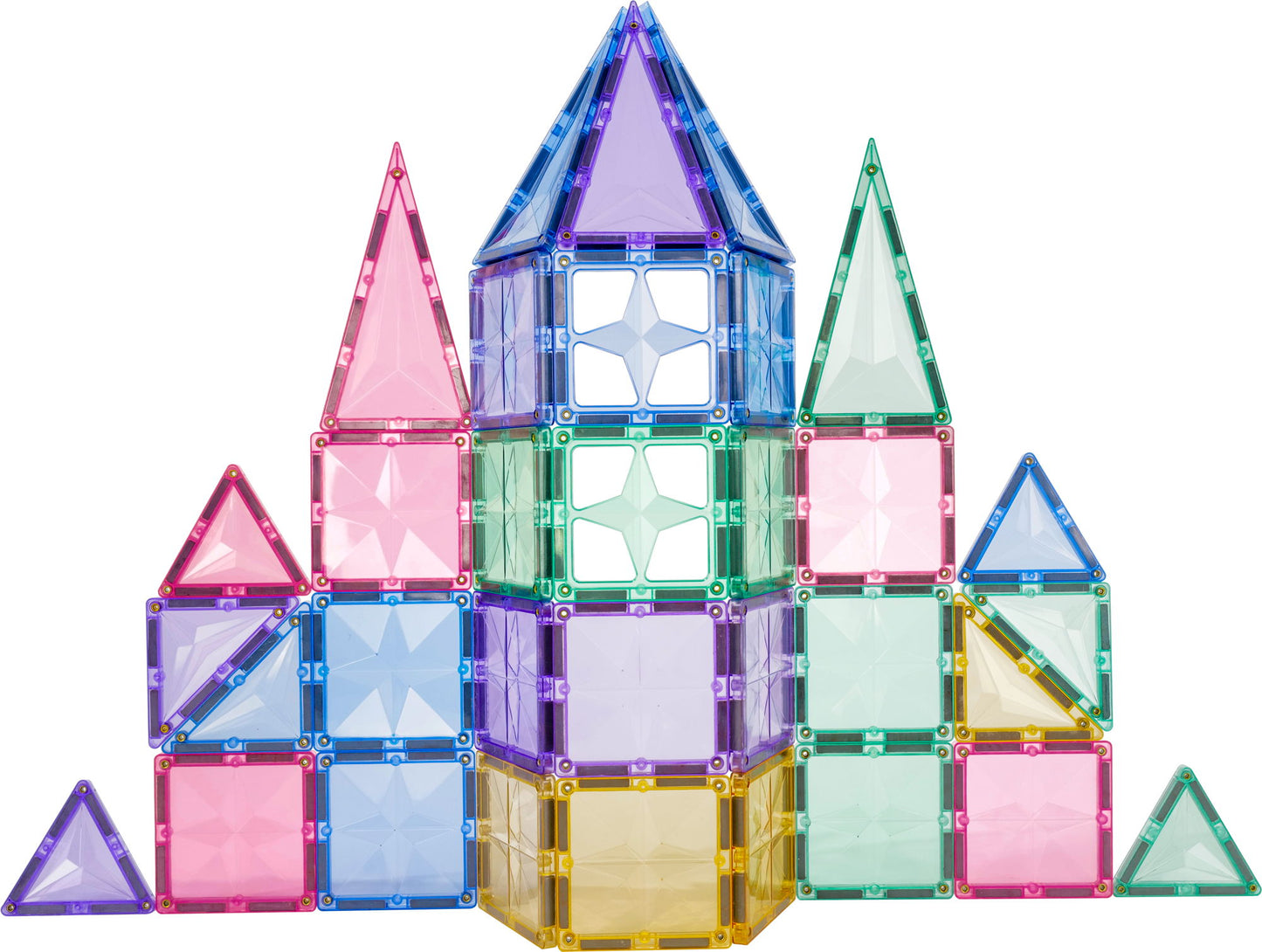 Coblo pastel magnetische bouwstenen kasteel in diverse pastelkleuren met vierkanten en driehoeken