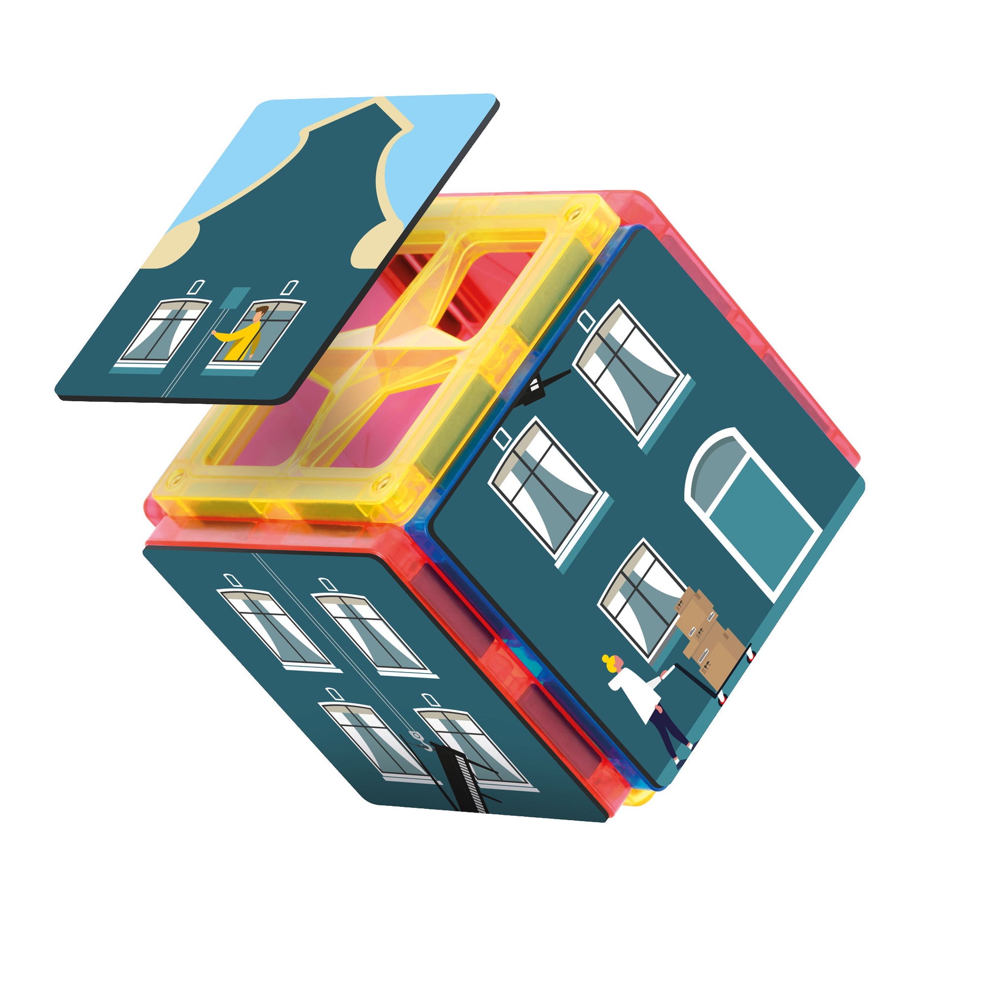 Coblo speelgoed Amsterdam grachtenpand detail magneet bouwstenen gekanteld perspectief close-up