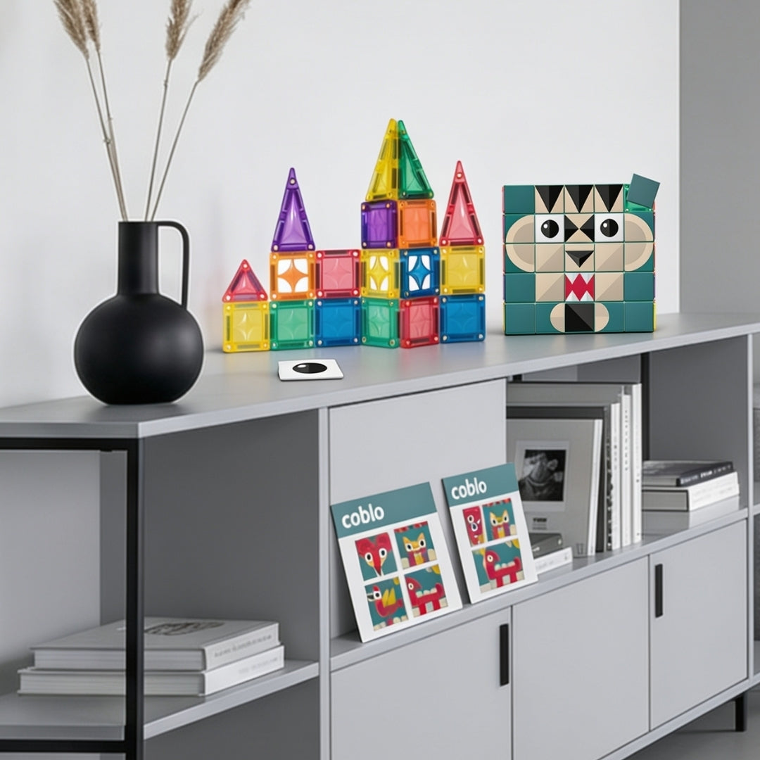 Coblo Mini Classic Mozaïk Toppers kasteel en kat mozaïek met coblo magneten in kinderkamer setting