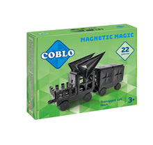Coblo zwart verpakking met 22 magnetische tegels en 2 auto onderstellen, Transport Set vanaf 3 jaar