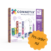 Connetix Ball Run Launcher Pack voorkant verpakking, knikkerbaan met launcher, met pre order badge