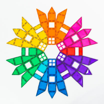 Connetix Bright Mega Pack 202 ster mandala bovenaanzicht met magnetische tegels in regenboog