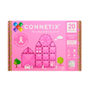 Voorkant verpakking Connetix Charity Pack Pink 20pc magnetische tegels, 20% opbrengst naar borstkankeronderzoek, leeftijd 3+.