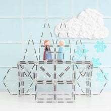 IJskasteel van Connetix Clear Starter Pack 34pc magneet tegels met Anna en Elsa poppetjes