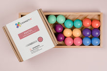 Connetix knikkers pastel 16 stuks in houten bewaardoos, magnetisch speelgoed accessoire open doos