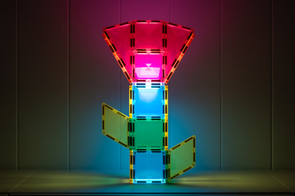 Connetix Light Rocket magnetische tegels toren met verlichte nachtlampje functie in felle kleuren