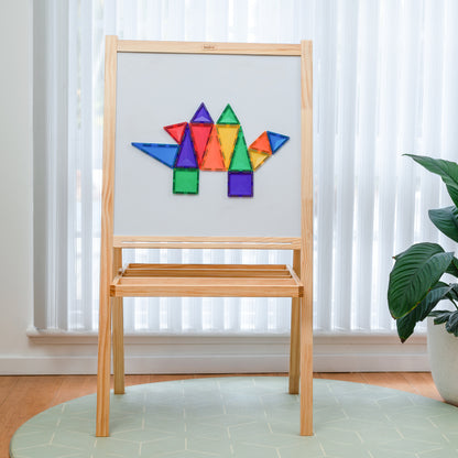 Connetix magnetische tegels dinosaurus magneetbord houten frame kinderkamer interieur wit